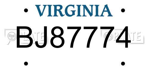 BJ87774 Virginia License Plate