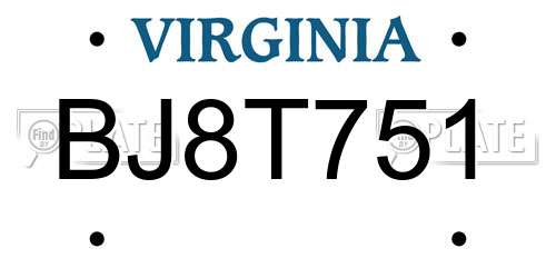 BJ8T751 Virginia License Plate