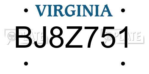 BJ8Z751 Virginia License Plate