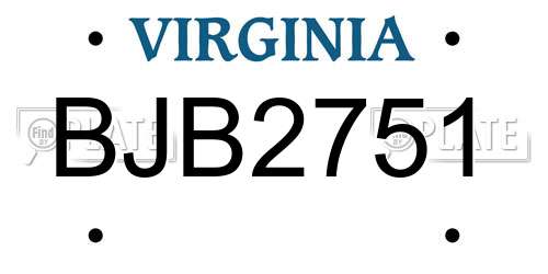 BJB2751 Virginia License Plate