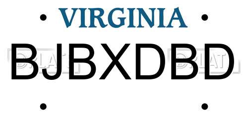 BJBXDBD Virginia License Plate