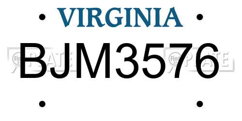 BJM3576 Virginia License Plate