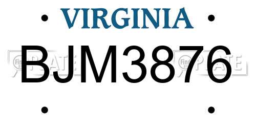 BJM3876 Virginia License Plate