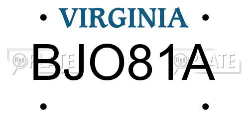 BJO81A Virginia License Plate