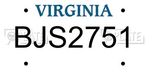 BJS2751 Virginia License Plate