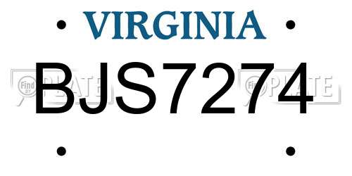 BJS7274 Virginia License Plate