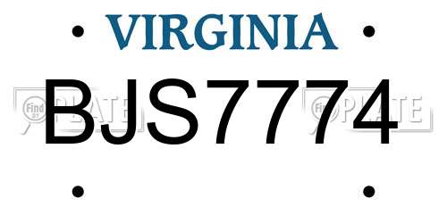 BJS7774 Virginia License Plate
