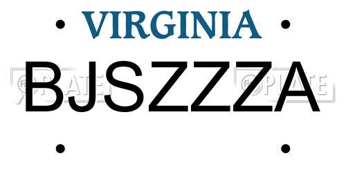 BJSZZZA Virginia License Plate