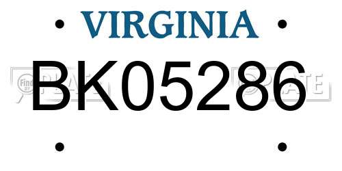 BK05286 Virginia License Plate