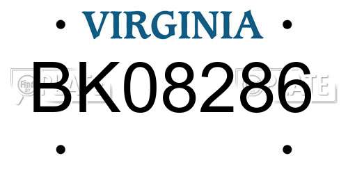 BK08286 Virginia License Plate