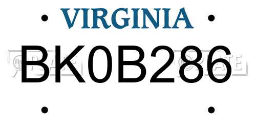 BK0B286 Virginia License Plate
