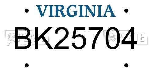 BK25704 Virginia License Plate