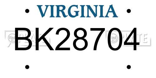 BK28704 Virginia License Plate