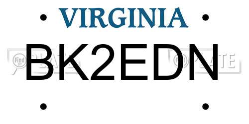 BK2EDN Virginia License Plate