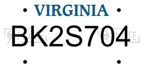 BK2S704 Virginia License Plate