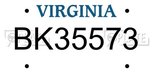 BK35573 Virginia License Plate