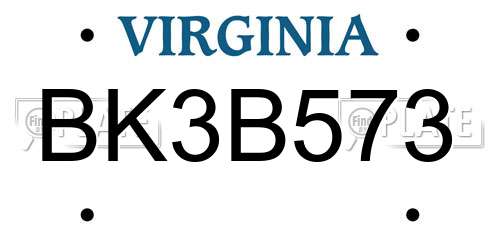 BK3B573 Virginia License Plate