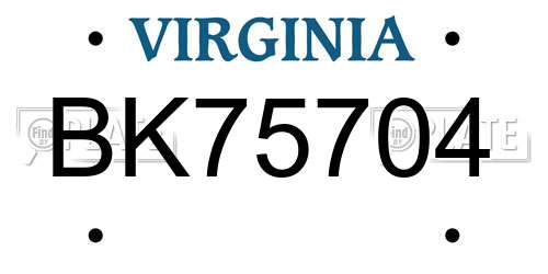 BK75704 Virginia License Plate