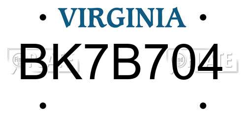 BK7B704 Virginia License Plate