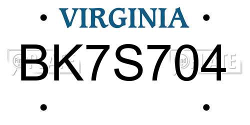 BK7S704 Virginia License Plate