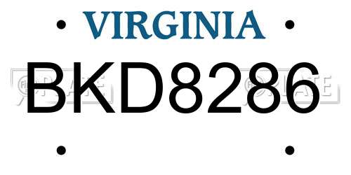 BKD8286 Virginia License Plate