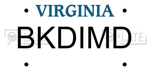 BKDIMD Virginia License Plate
