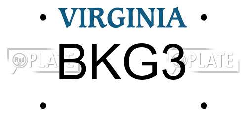 BKG3 Virginia License Plate