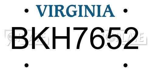 BKH7652 Virginia License Plate
