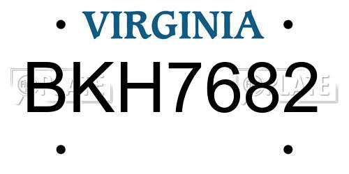 BKH7682 Virginia License Plate