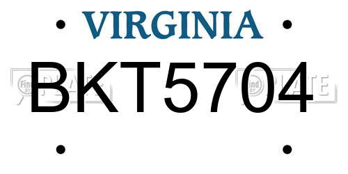 BKT5704 Virginia License Plate