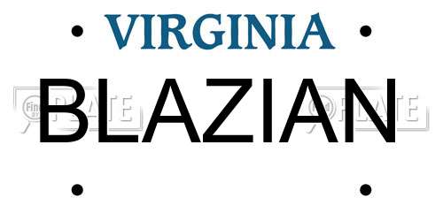 BLAZIAN Virginia License Plate