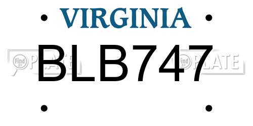 BLB747 Virginia License Plate