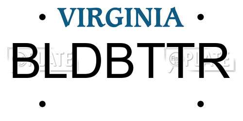 BLDBTTR Virginia License Plate