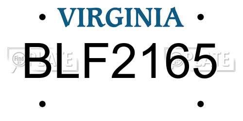 BLF2165 Virginia License Plate