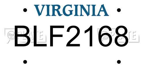BLF2168 Virginia License Plate