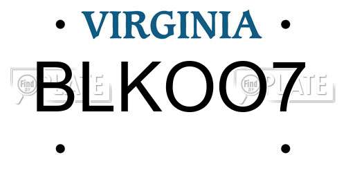 BLKOO7 Virginia License Plate