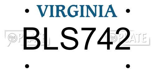 BLS742 Virginia License Plate