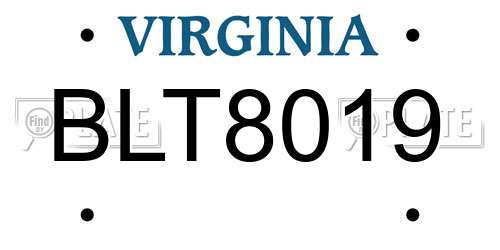 BLT8019 Virginia License Plate