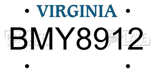 BMY8912 Virginia License Plate