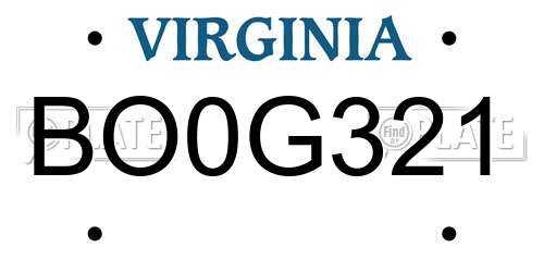 BO0G321 Virginia License Plate