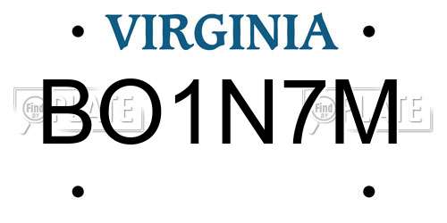 BO1N7M Virginia License Plate