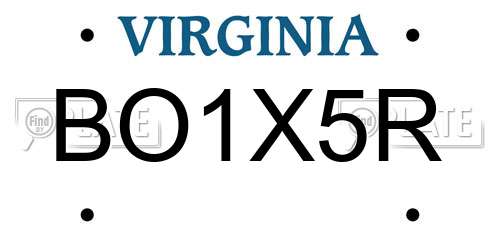 BO1X5R Virginia License Plate