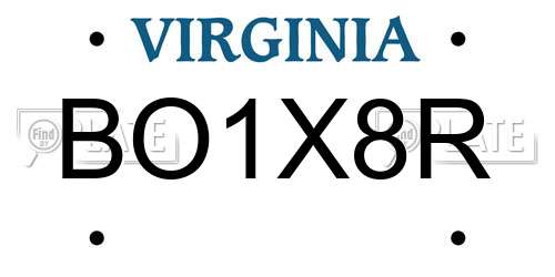 BO1X8R Virginia License Plate
