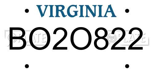 BO2O822 Virginia License Plate