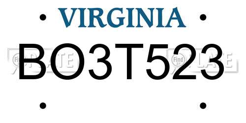 BO3T523 Virginia License Plate