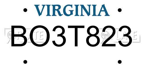 BO3T823 Virginia License Plate