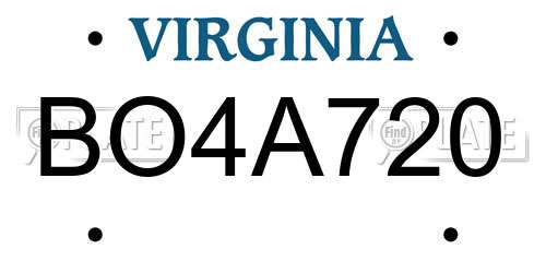 BO4A720 Virginia License Plate