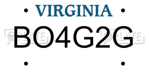 BO4G2G Virginia License Plate