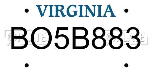 BO5B883 Virginia License Plate