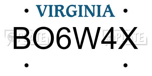BO6W4X Virginia License Plate